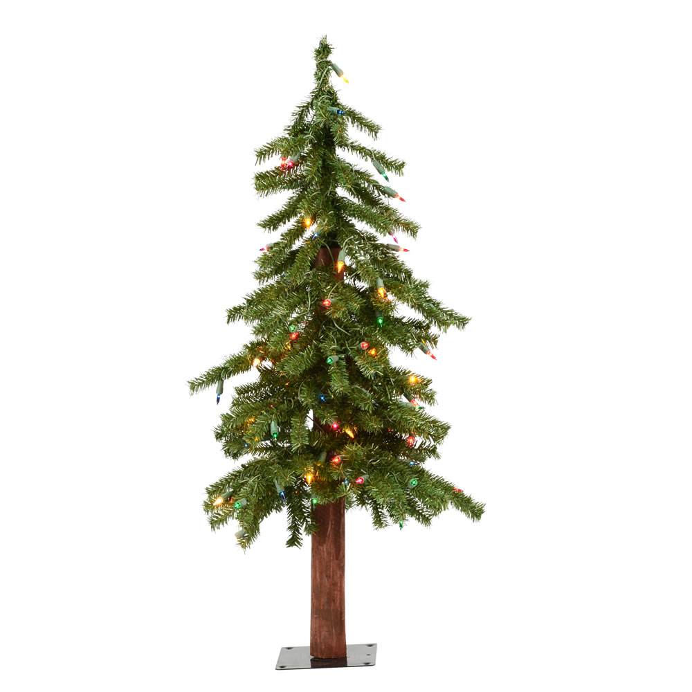 3 Foot Natural Alpine Artificial Christmas Tree - 50 DuraLit LED Multi Color Mini Lights