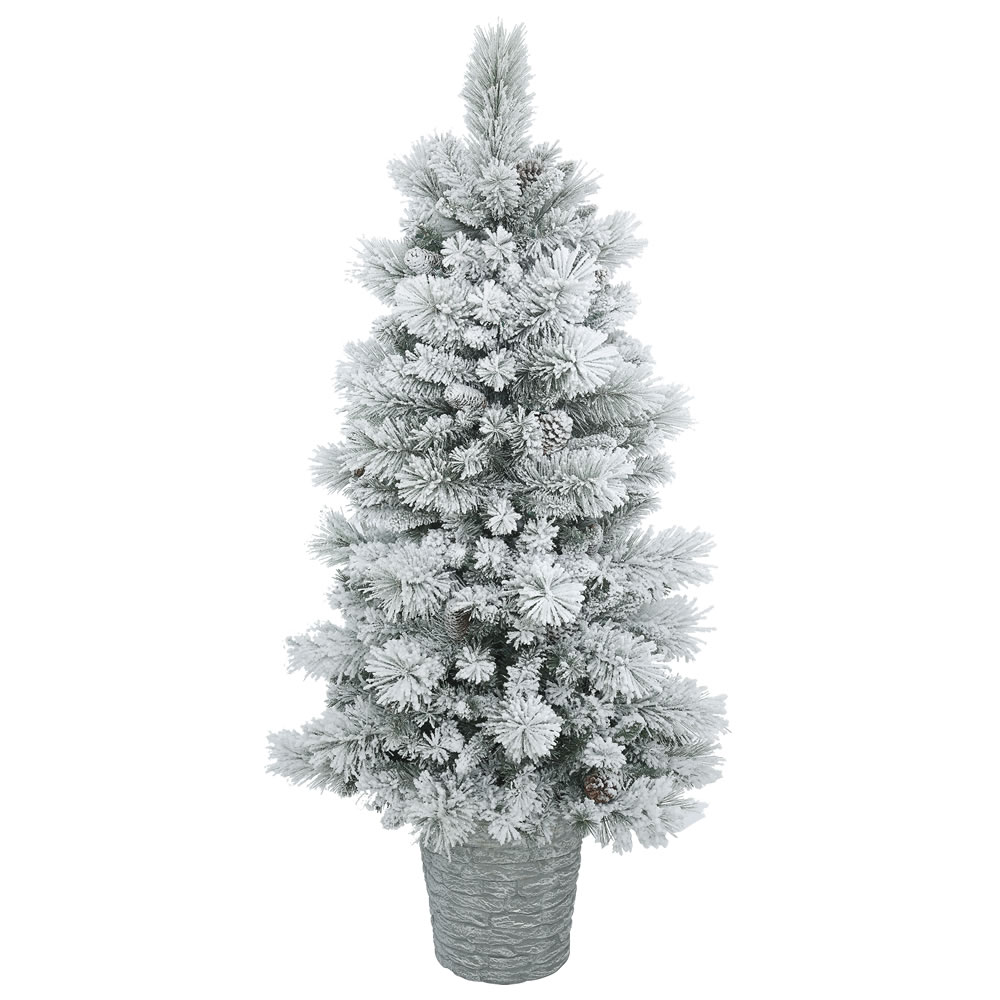 5 Foot Flocked Ashton Pine Artificial Potted Christmas Tree Unlit