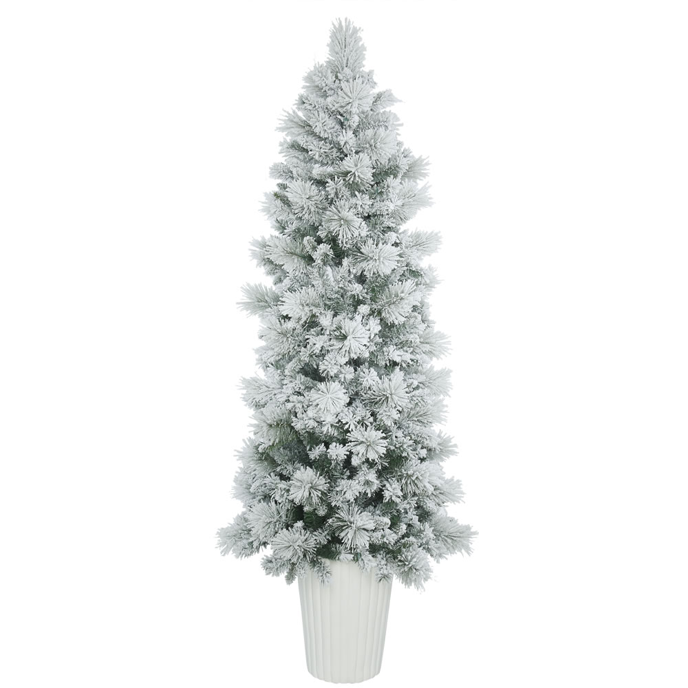 7 Foot Flocked Castle Pine Artificial Potted Christmas Tree Unlit