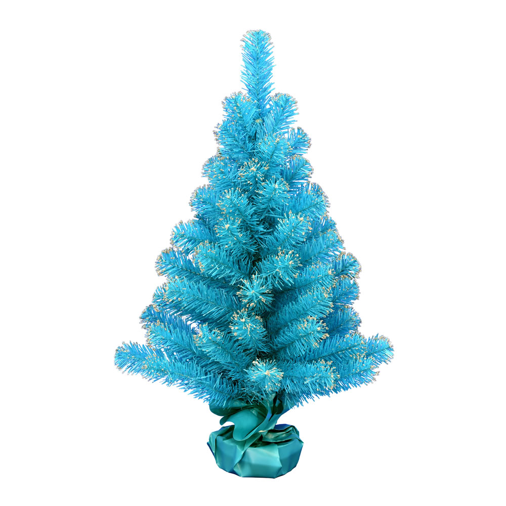 2 Foot Sky Blue Tinsel Tabletop Artificial Christmas Tree Unlit