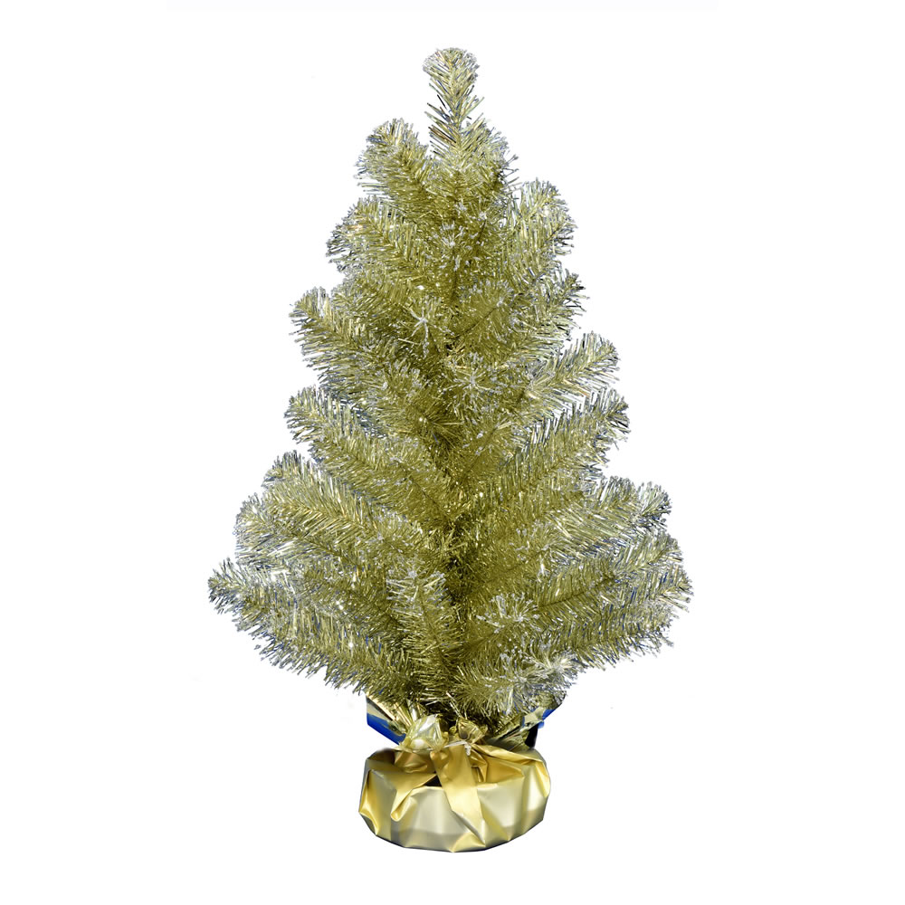 2 Foot Champagne Tinsel Tabletop Artificial Christmas Tree Unlit