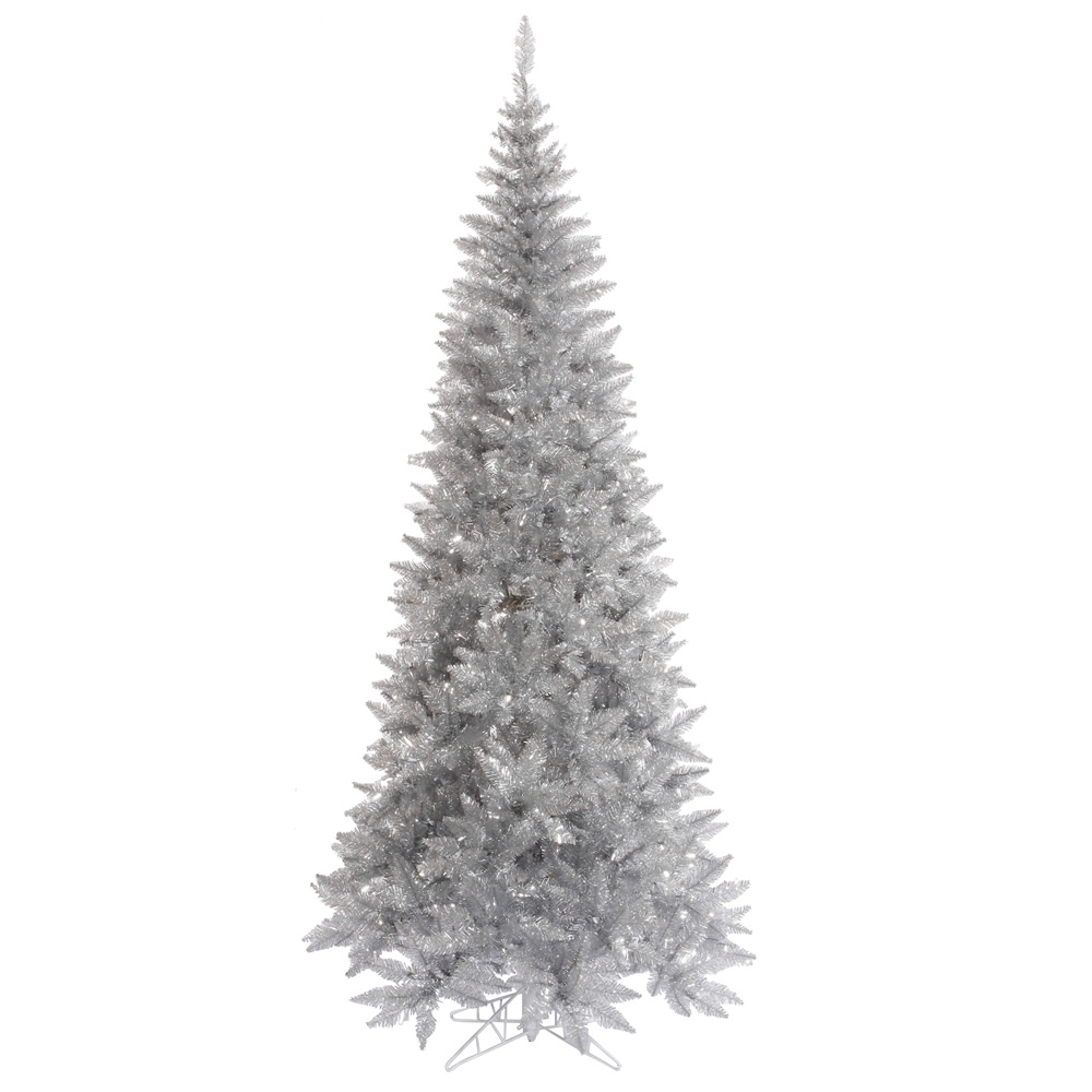 10 Foot Tinsel Silver Slim Fir Artificial Christmas Tree Unlit