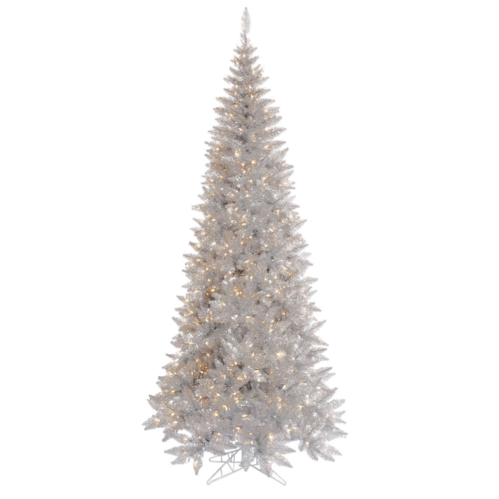 10 Foot Tinsel Silver Slim Fir Artificial Christmas Tree 900 DuraLit Incandescent Clear Mini Lights