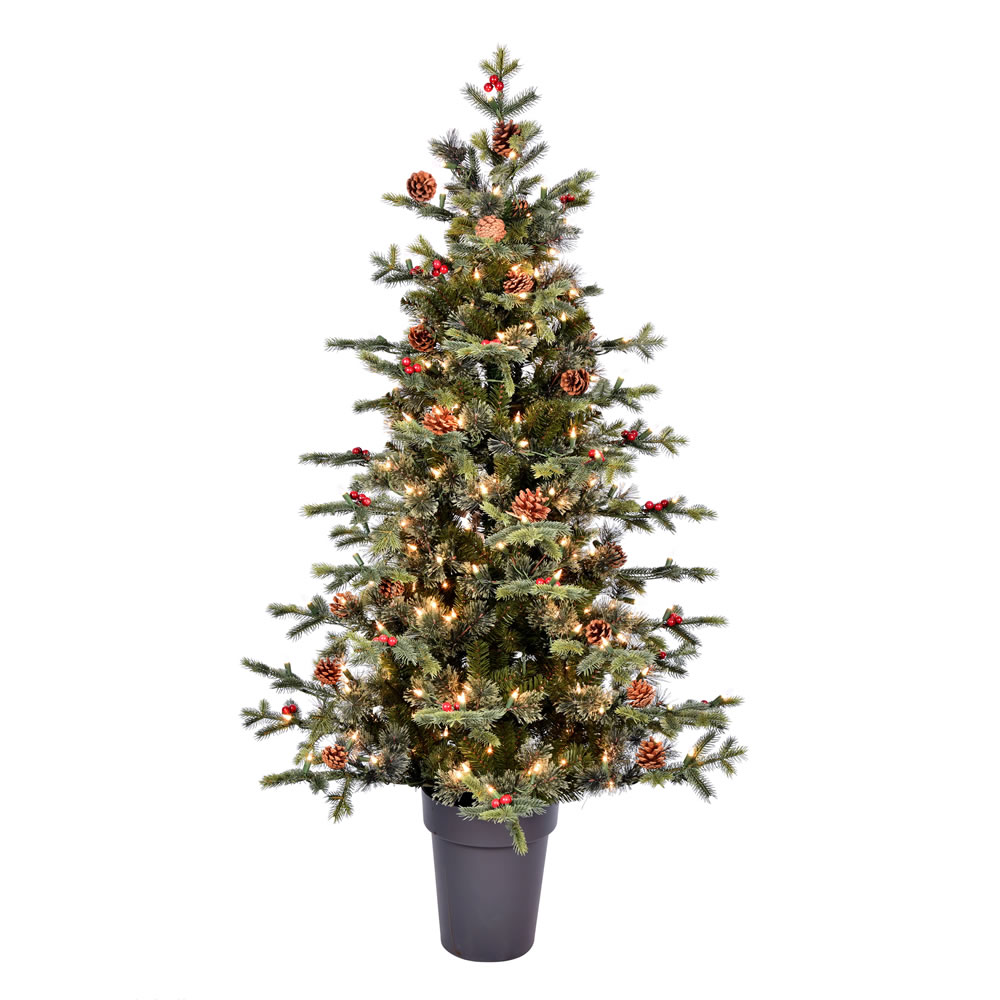 5 Foot Timberline Pine Potted Artificial Christmas Tree - 250 Duralit Incandescent Clear Mini Lights