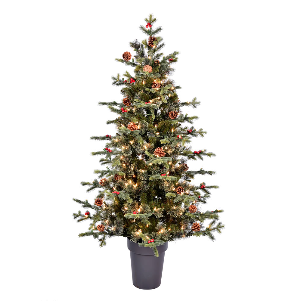 Christmastopia.com 5 Foot Timberline Pine Potted Artificial Christmas Tree - 250 Duralit Incandescent Clear Mini Lights