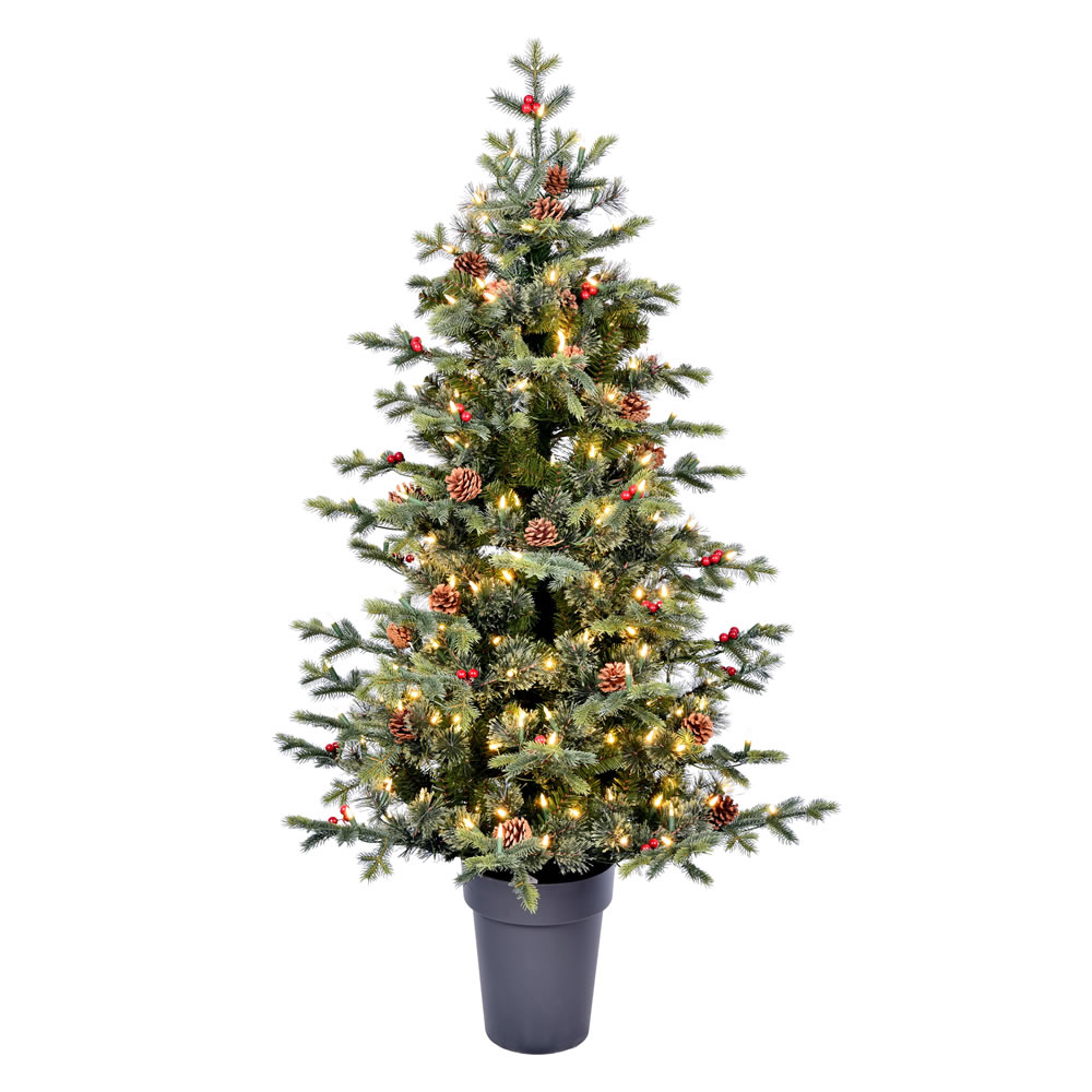 5 Foot Timberline Pine Potted Artificial Christmas Tree - 250 Duralit LED Warm White Mini Lights