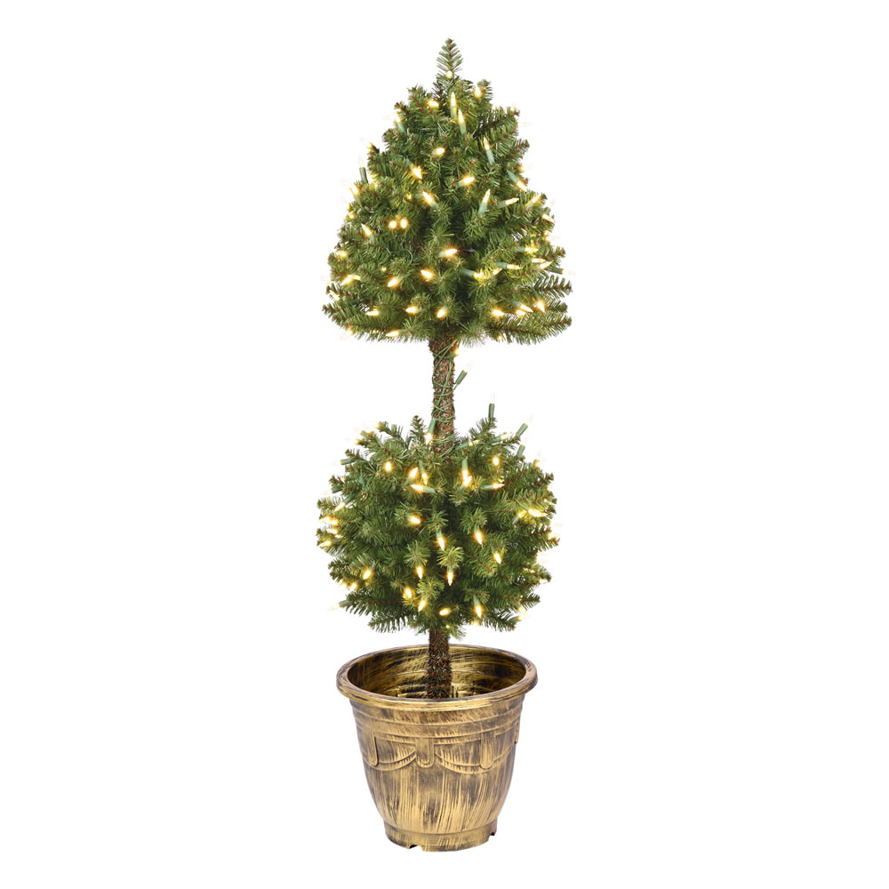 Christmastopia.com 4 Foot Tifton Two Ball Potted Topiary Artificial Tree - 200 Duralit LED Warm White Mini Lights