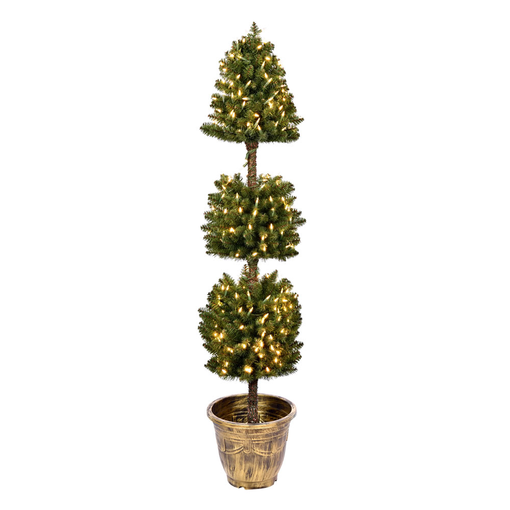 5 Foot Tifton 3 Ball Potted Topiary Artificial Tree - 300 Duralit LED Warm White Mini Lights