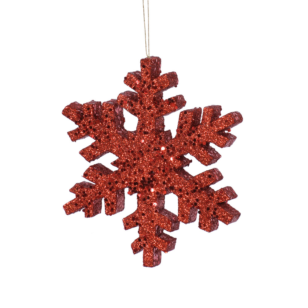 8 Inch Red Outdoor Glitter Snowflake Artificial Christmas Ornament