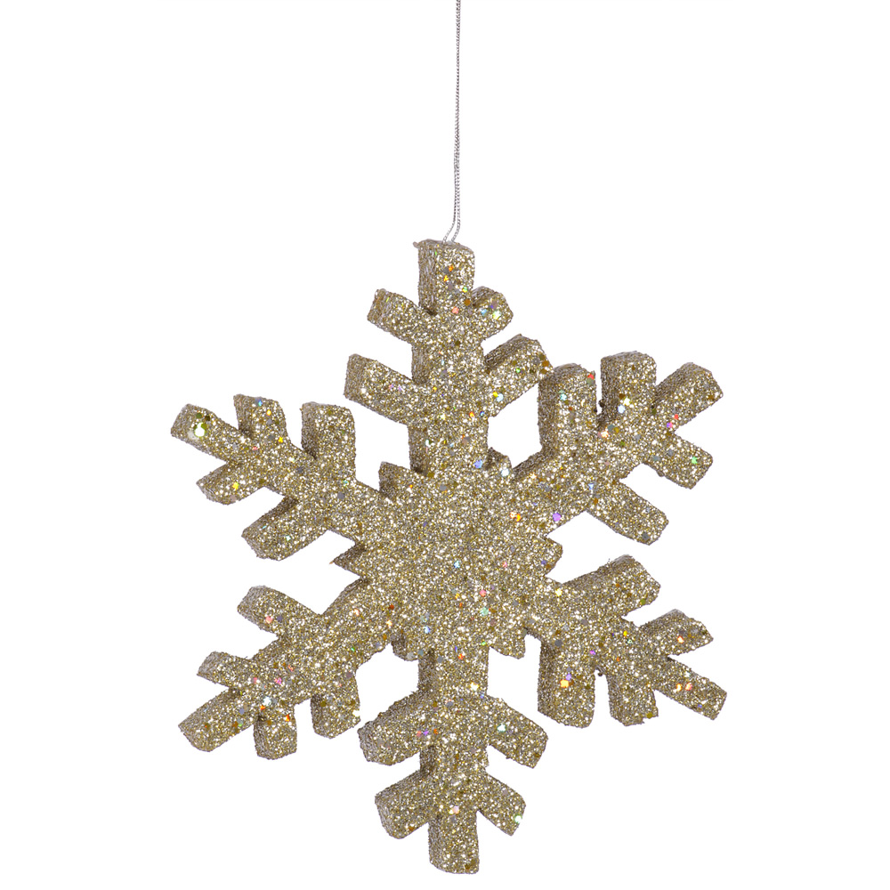 8 Inch Champagne Outdoor Glitter Snowflake Christmas Ornament