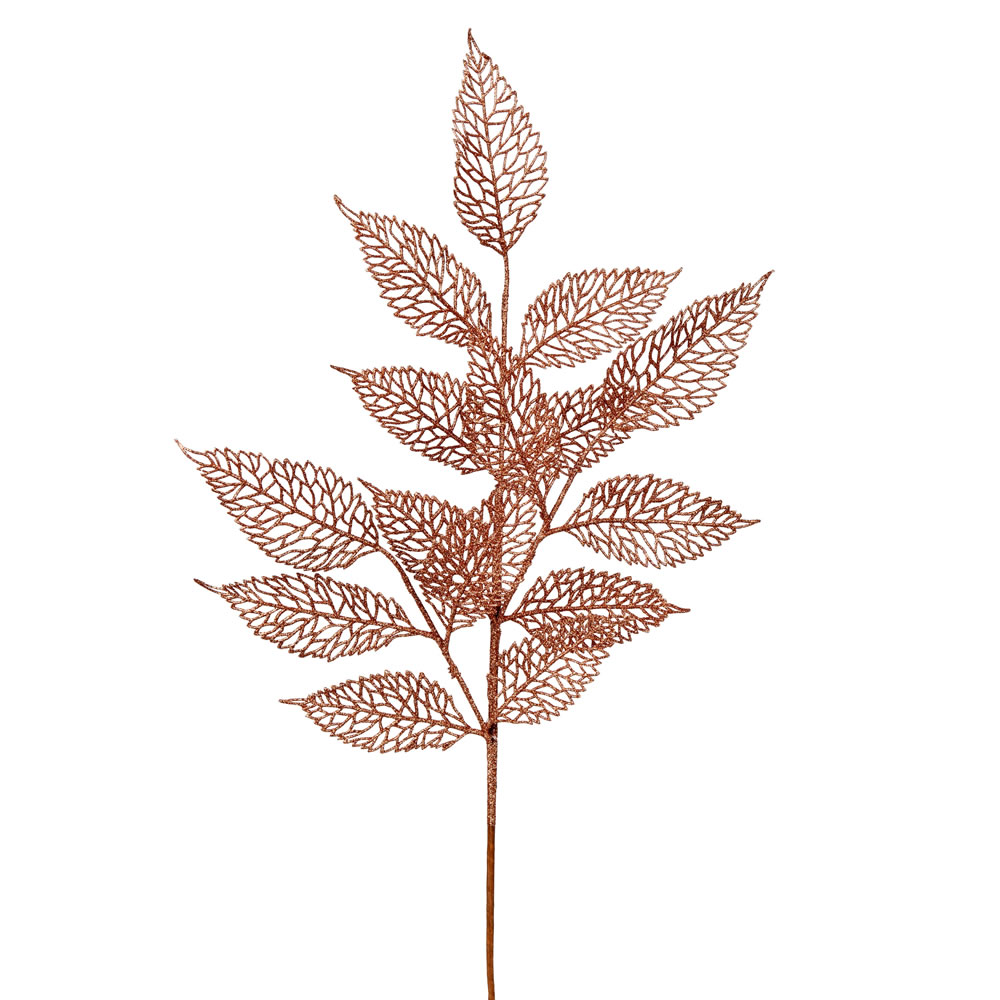 12 Rose Gold Glitter Bay Leaf Decorative Artificial Christmas Floral Spray