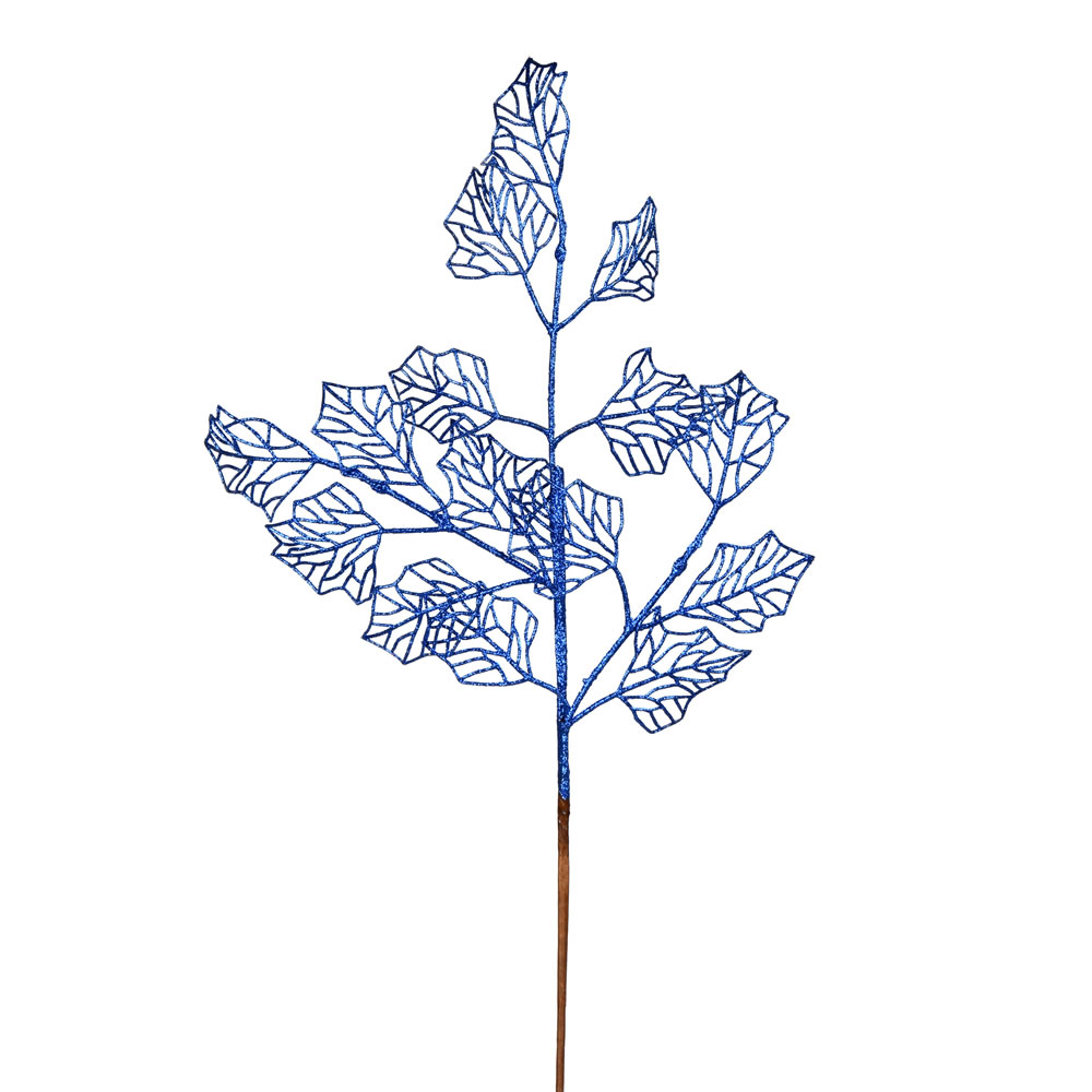 21 Inch Blue Glitter Holly Leaf Lace Artificial Christmas Spray - Box of 12