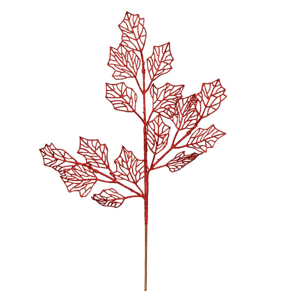 21 Inch Red Glitter Holly Leaf Lace Artificial Christmas Spray - Box of 12