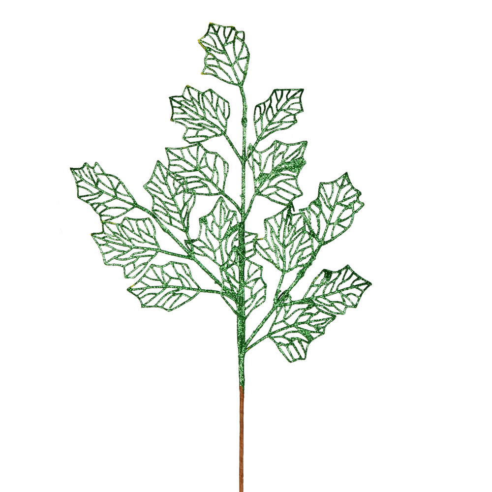 21 Inch Green Glitter Holly Leaf Lace Artificial Christmas Spray - Box of 12