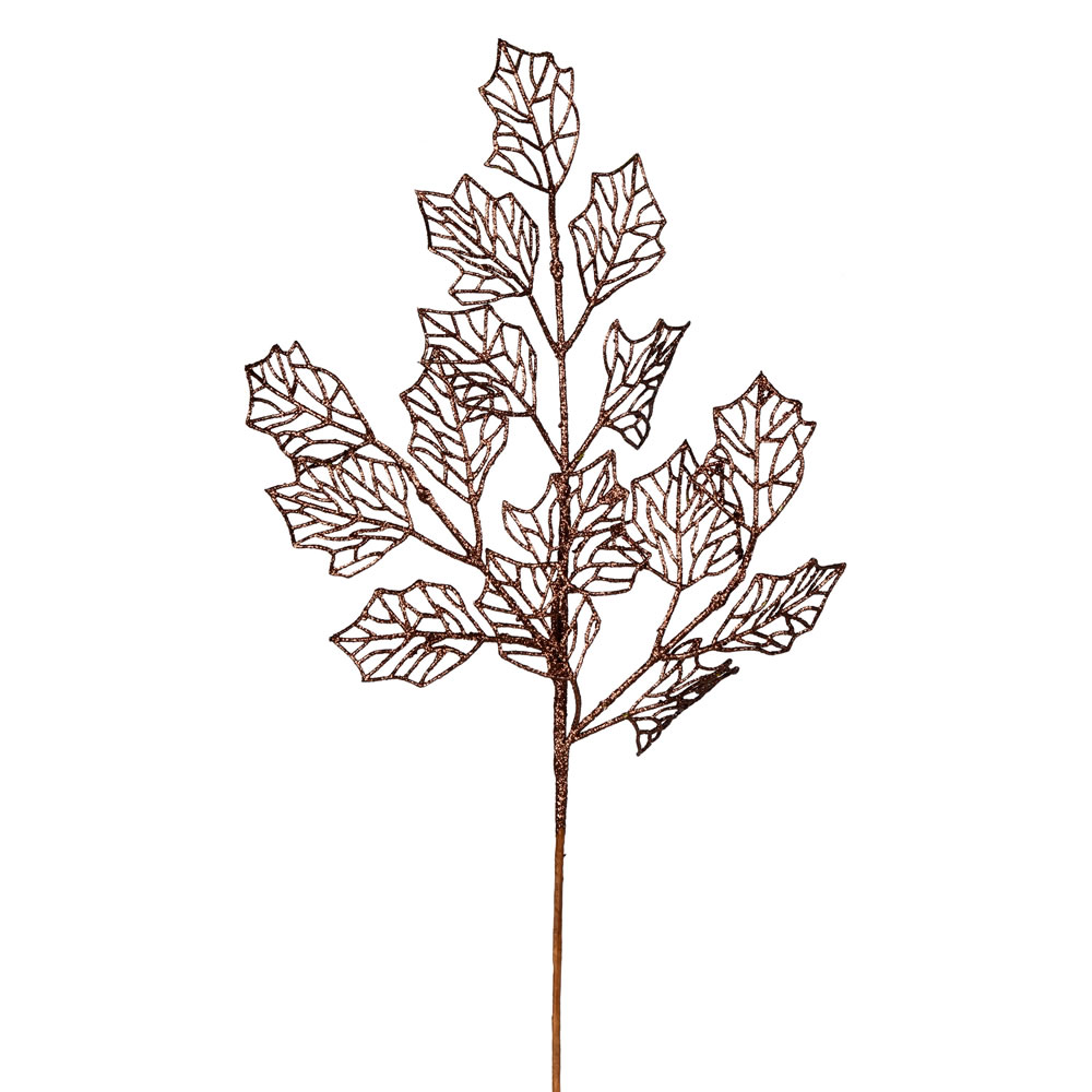 21 Inch Chocolate Glitter Holly Leaf Lace Artificial Christmas Spray - Box of 12