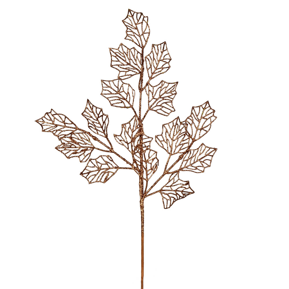 21 Inch Copper Glitter Holly Leaf Lace Artificial Christmas Spray - Box of 12