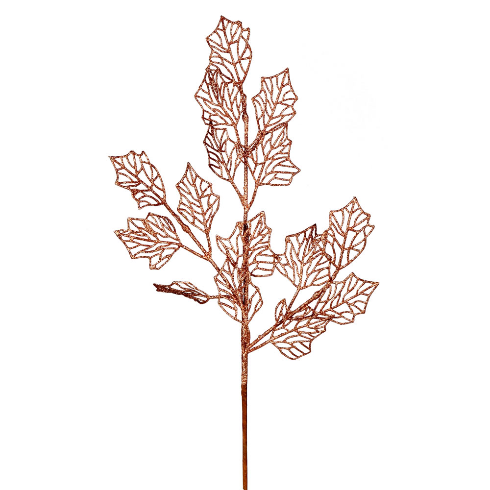 21 Inch Rose Gold Glitter Holly Leaf Lace Artificial Christmas Spray - Box of 12