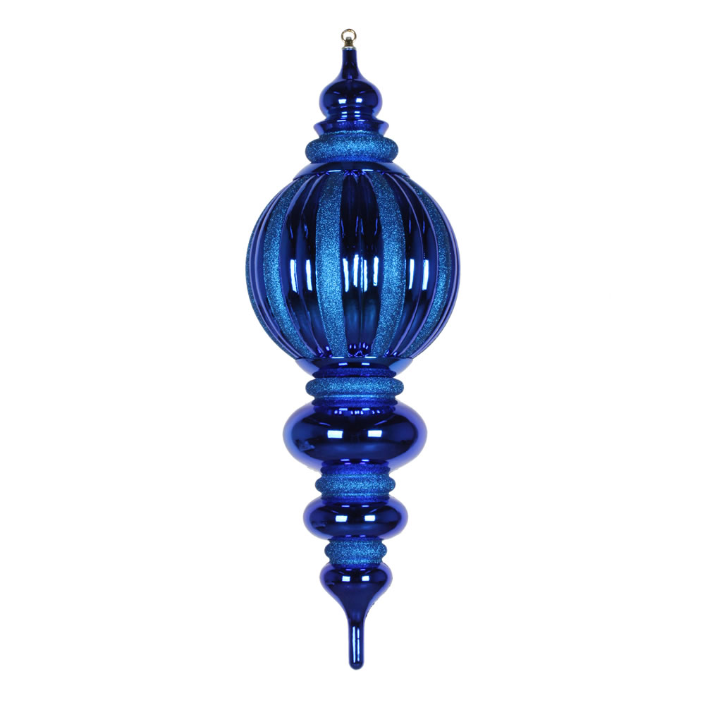 35 Inch Blue Shiny Pumpkin Iridescent Glitter Finial Christmas Ornament Shatterproof