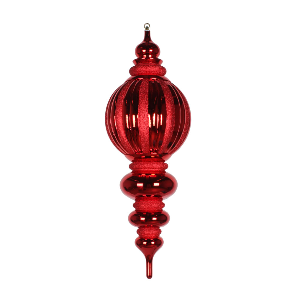 35 Inch Red Shiny Pumpkin Iridescent Glitter Finial Christmas Ornament Shatterproof