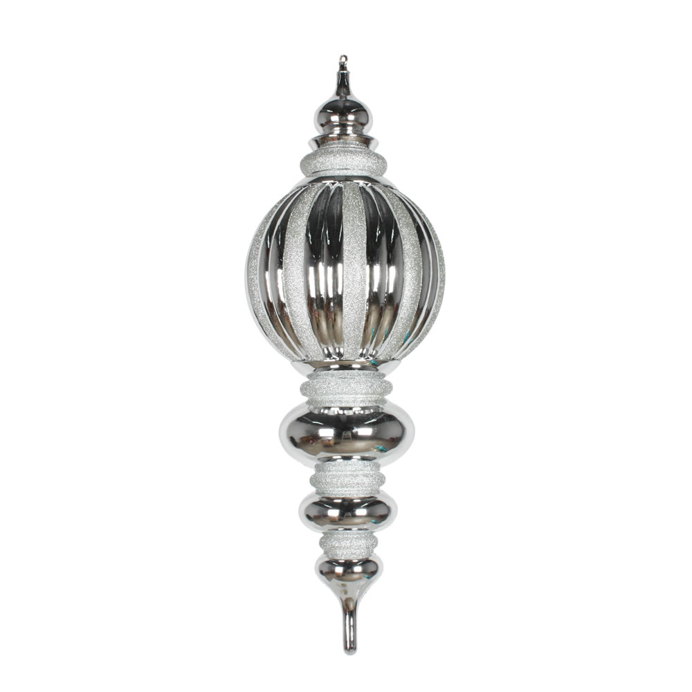 35 Inch Silver Shiny Pumpkin Iridescent Glitter Finial Christmas Ornament Shatterproof