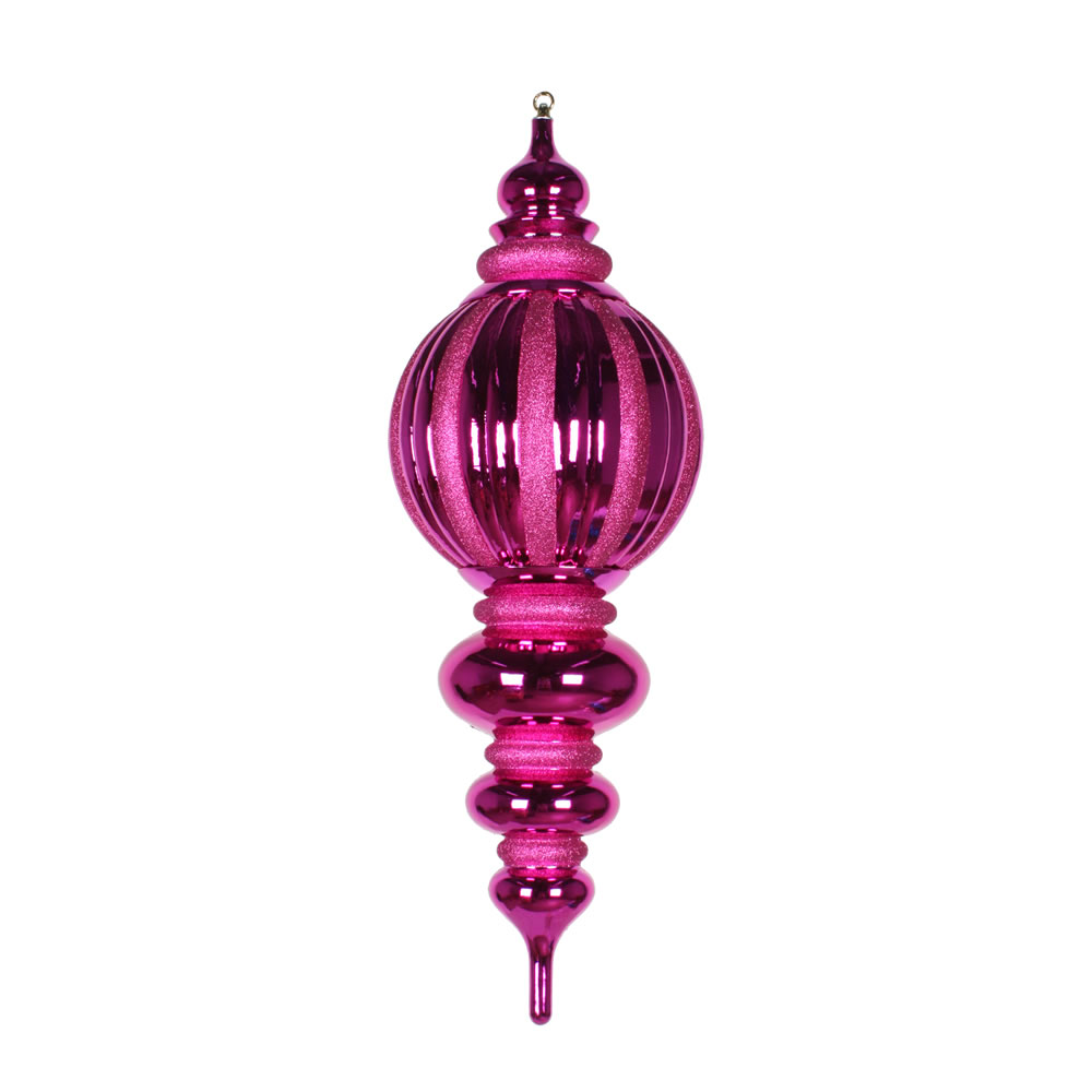 35 Inch Cerise Pink Shiny Pumpkin Iridescent Glitter Finial Christmas Ornament Shatterproof