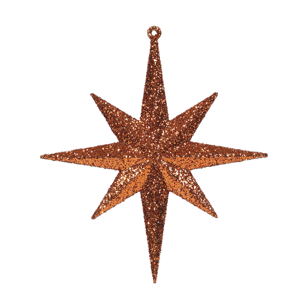 8 Inch Burnish Orange Iridescent Glitter Bethlehem Star Christmas Ornament