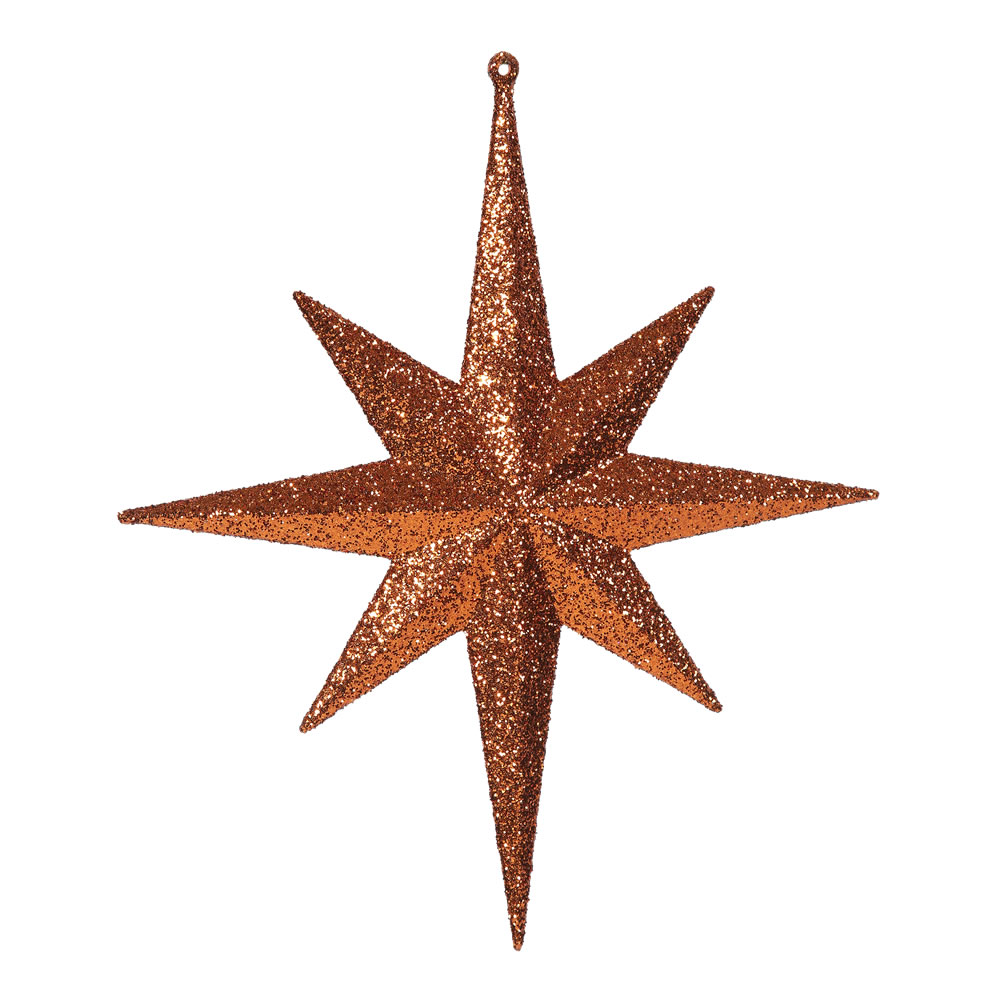 12 Inch Burnish Orange Iridescent Glitter Bethlehem Star Christmas Ornament