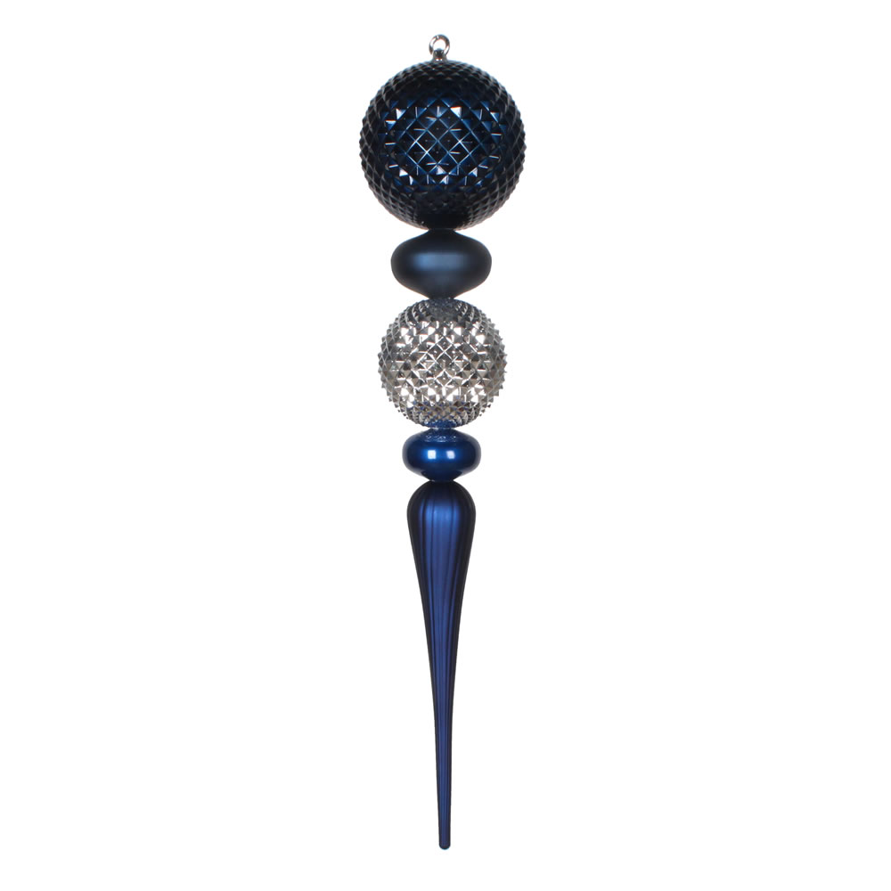 Christmastopia.com 2.75 Foot Midnight Blue and Silver Durian Candy Matte Finial Christmas Ornament