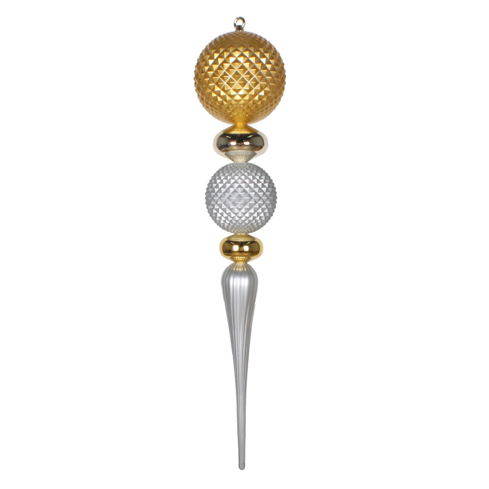2.75 Foot Champagne and Silver Durian Candy Matte Finial Christmas Ornament