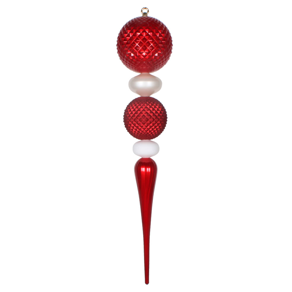 2.75 Foot Red and White Durian Candy Matte Finial Christmas Ornament