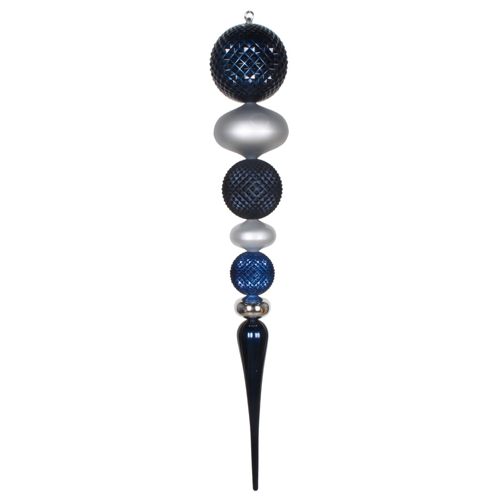 Christmastopia.com 3.5 Feet Midnight Blue and Silver Durian Candy Matte Finial Christmas Ornament