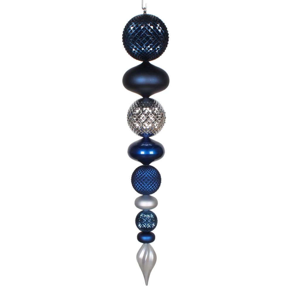 Christmastopia.com 3.75 Foot Midnight Blue Silver Durian Candy Matte Finial Christmas Ornament