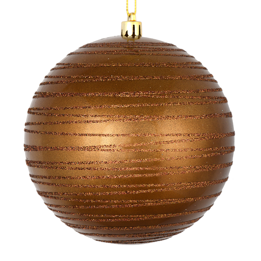 Christmastopia.com 4 Inch Mocha Candy Glitter Lines Round Christmas Ball Shatterproof Ornament