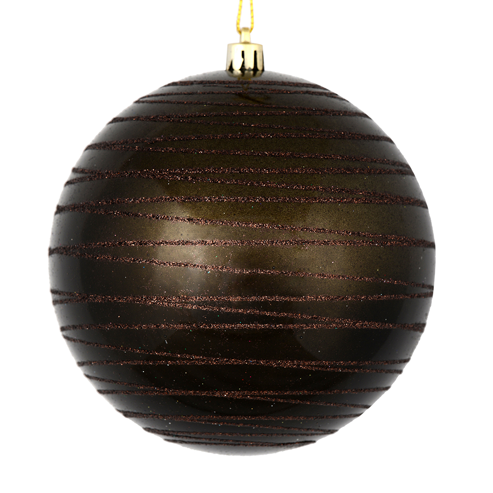 Christmastopia.com 4 Inch Gunmetal Candy Glitter Lines Round Christmas Ball Shatterproof Ornament