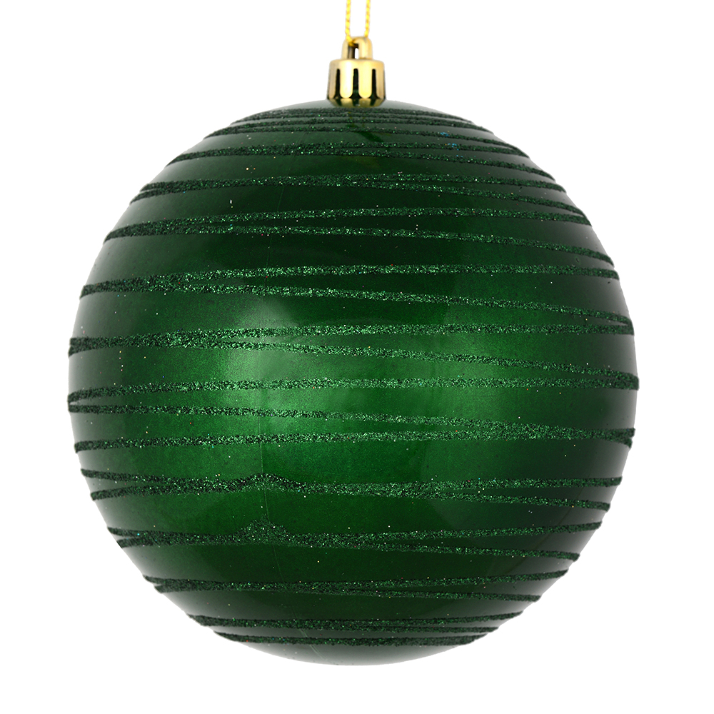 Christmastopia.com 4.75 Inch Emerald Candy Glitter Lines Round Christmas Ball Shatterproof Ornament