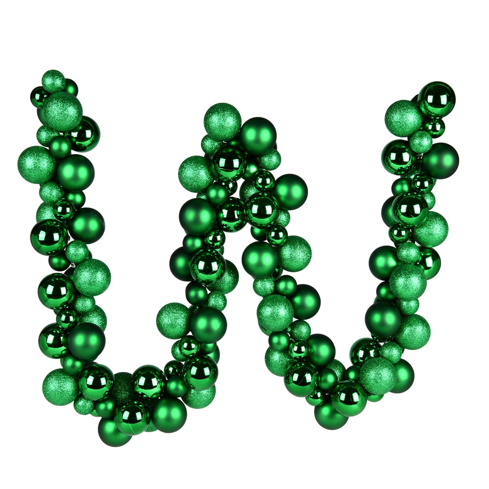 6 Foot Green Ball Ornament Garland Shatterproof Assorted Finishes