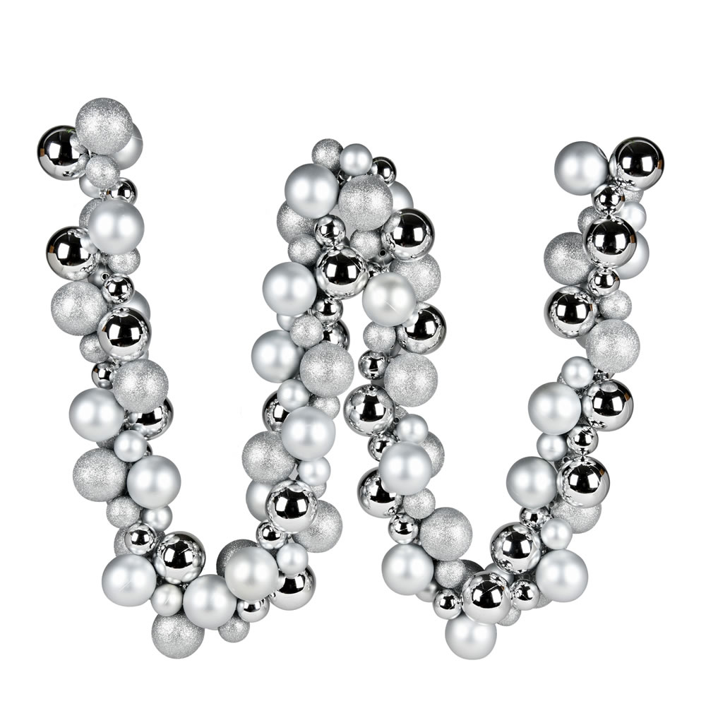 6 Foot Silver Ball Ornament Garland Shatterproof Assorted Finishes