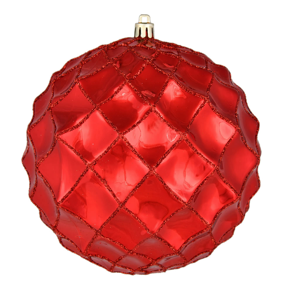 6 Inch Red Shiny Form Geometric Christmas Ball Ornament