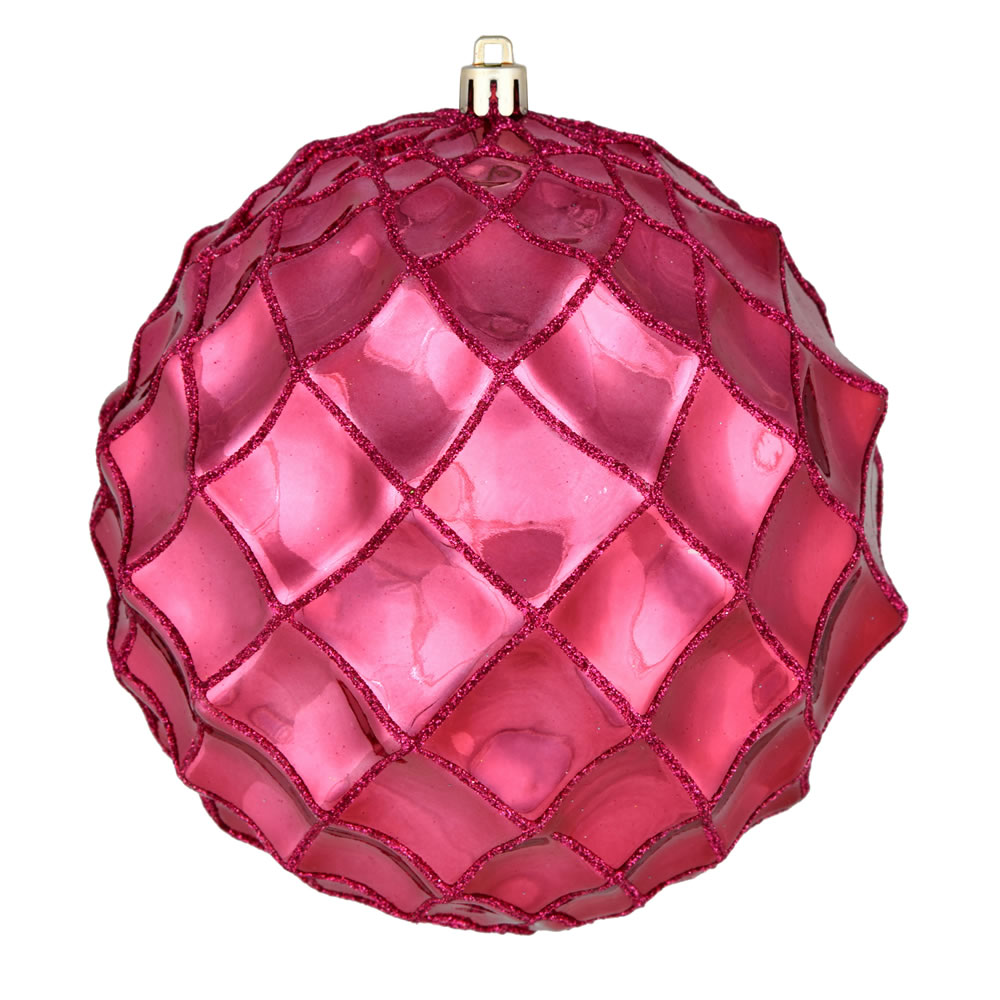 6 Inch Berry Red Shiny Form Geometric Christmas Ball Ornament