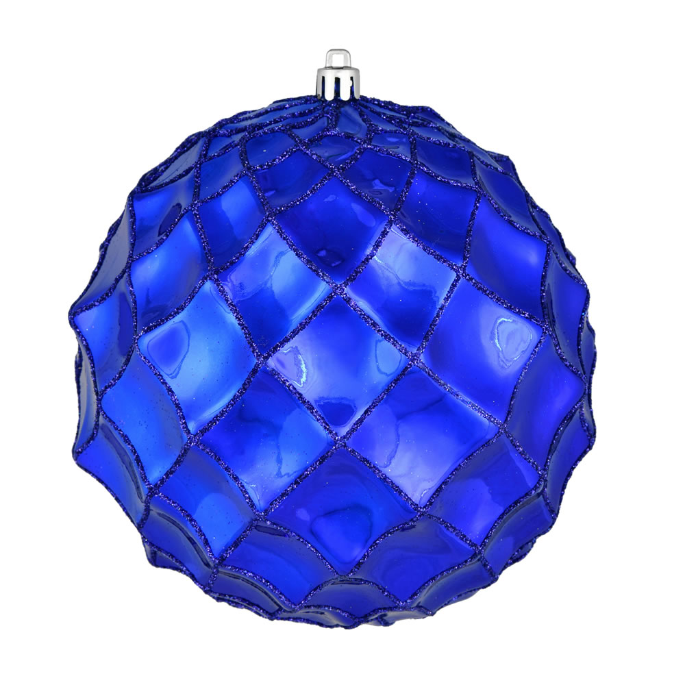 6 Inch Cobalt Blue Shiny Form Geometric Christmas Ball Ornament