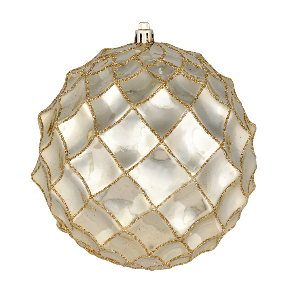 6 Inch Champagne Shiny Form Geometric Christmas Ball Ornament