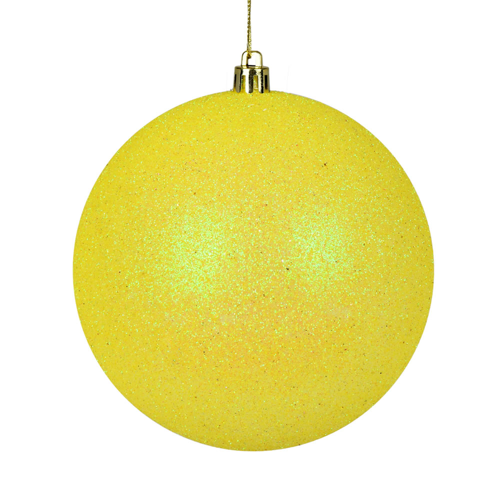 10 Inch Yellow Glitter Christmas Ball Ornament with Drilled Cap