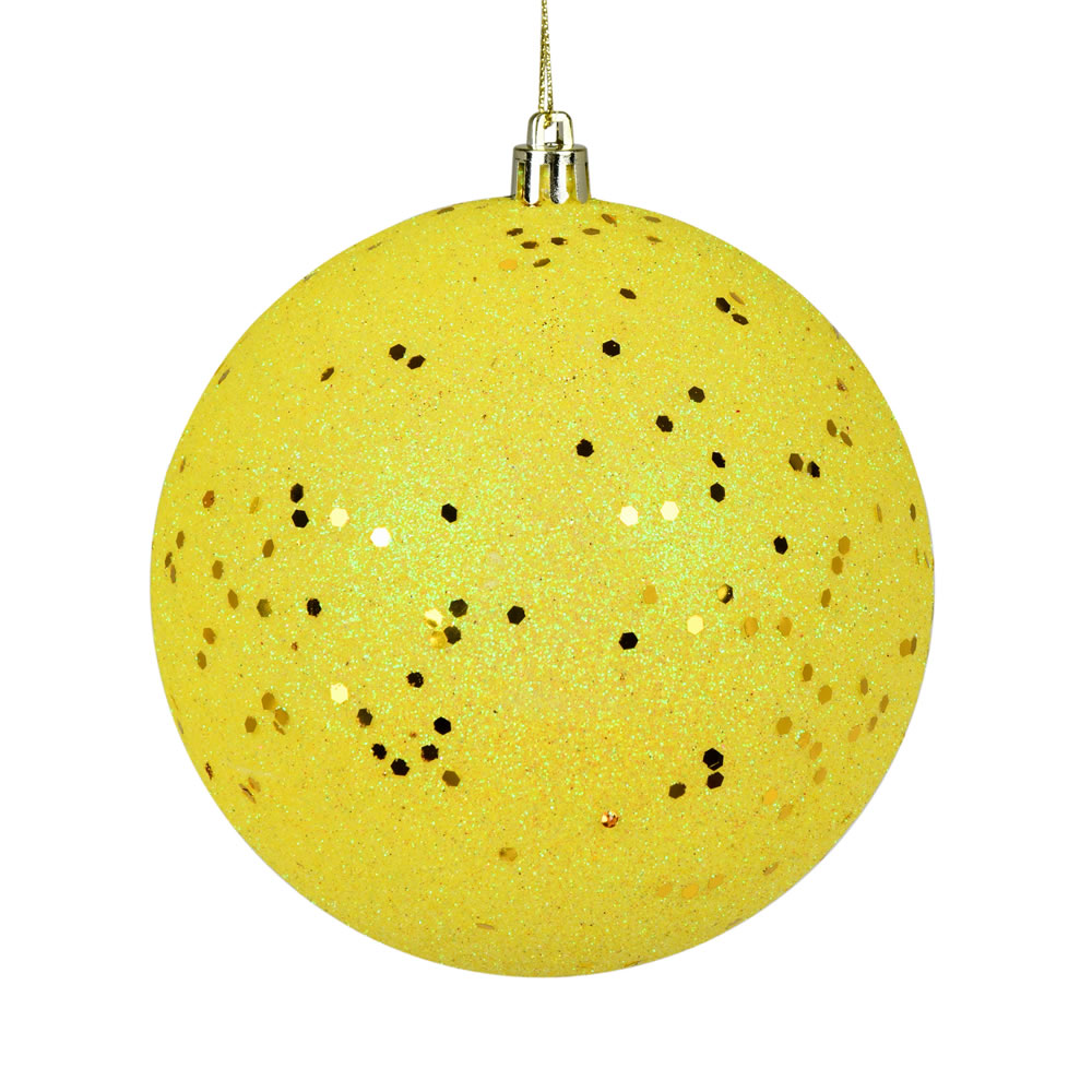 10 Inch Yellow Sequin Christmas Ball Ornament with Drilled Cap