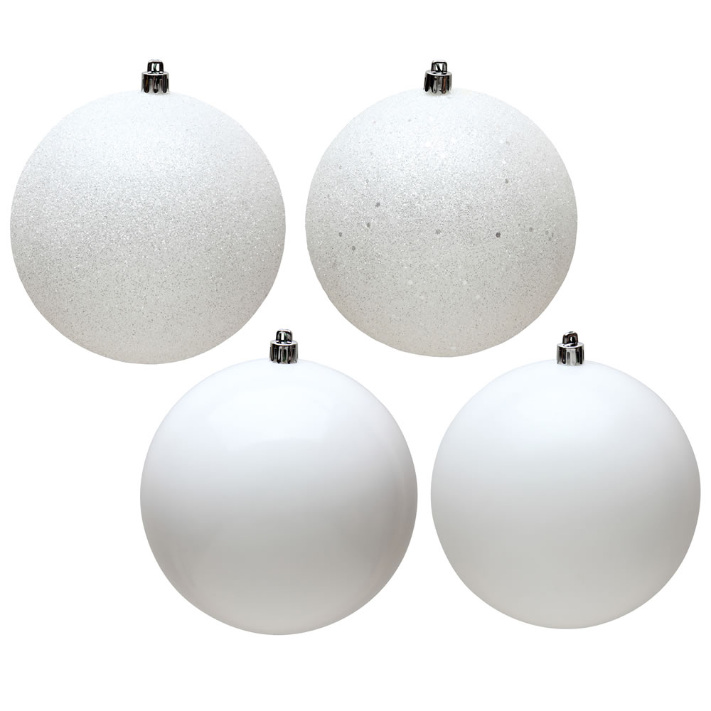 Christmastopia.com 12 Inch White Round Christmas Ball Ornament Shatterproof Set of 4 Assorted Finishes