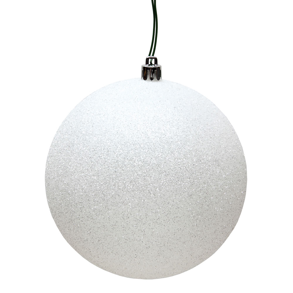 12 Inch White Glitter Round Christmas Ball Ornament Shatterproof UV