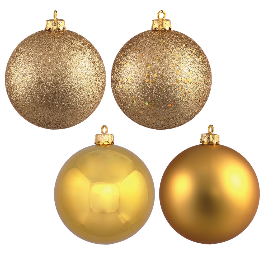 12 Inch Golden Round Christmas Ball Ornament Shatterproof Set of 4 Assorted Finishes