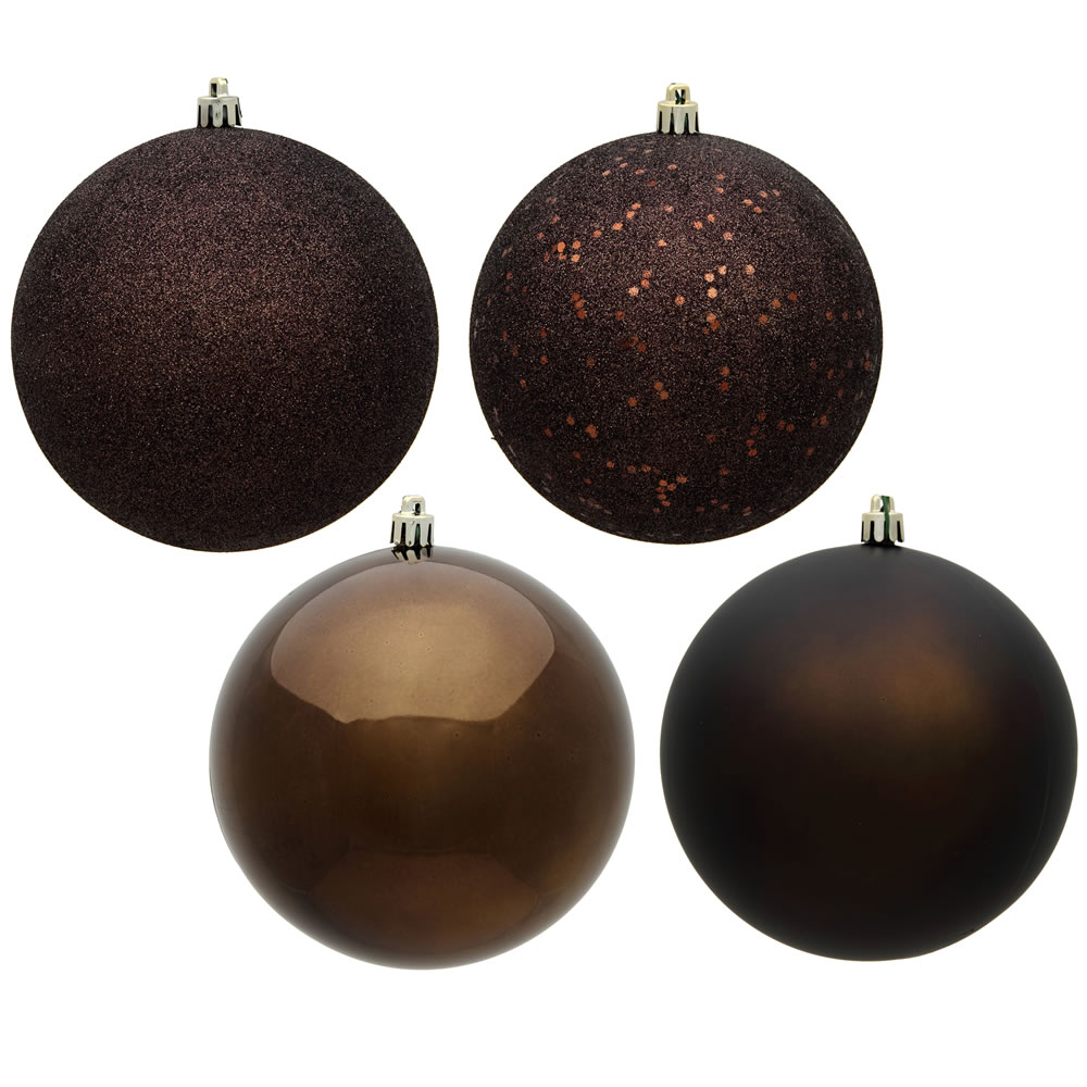 Christmastopia.com 12 Inch Chocolate Brown Round Christmas Ball Ornament Shatterproof Set of 4 Assorted Finishes