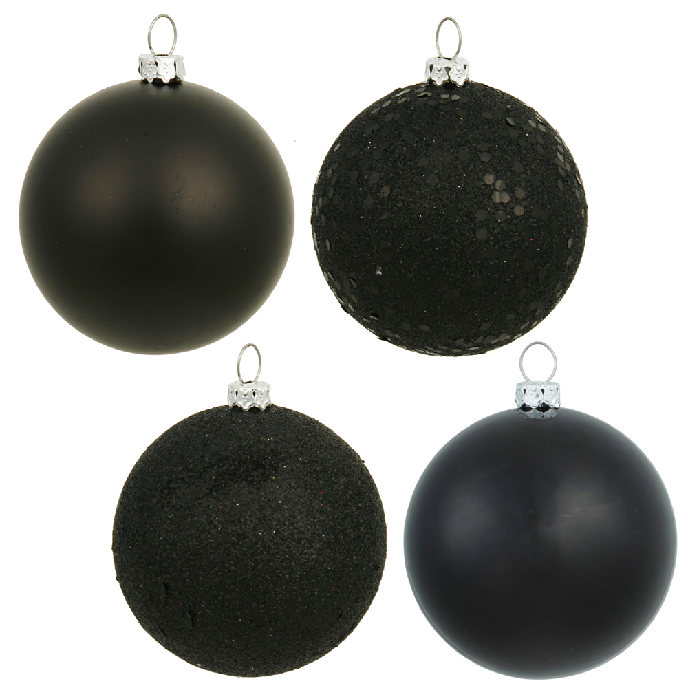 Christmastopia.com 12 Inch Black Round Christmas Ball Ornament Shatterproof Set of 4 Assorted Finishes