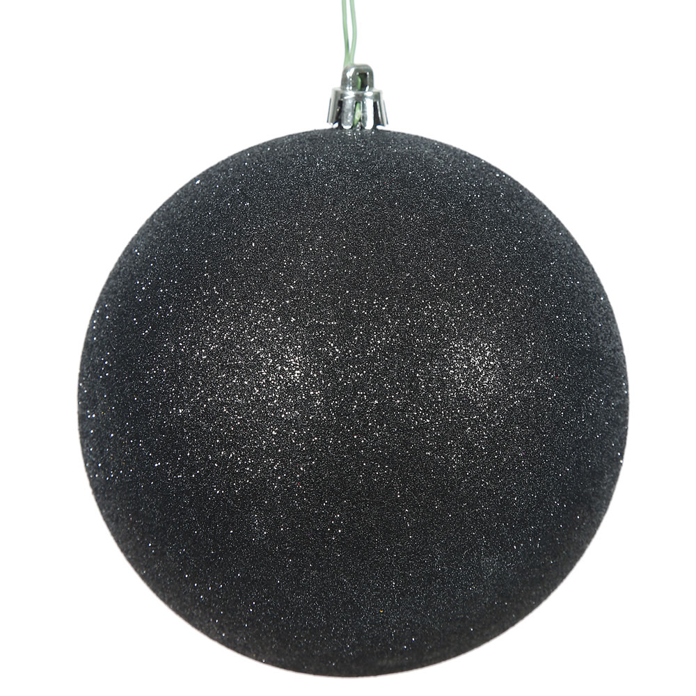 12 Inch Black Glitter Christmas Ball Ornament with Drilled Cap