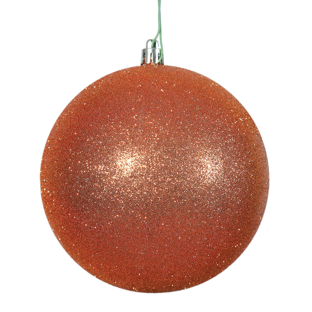 12 Inch Burnt Orange Glitter Round Shatterproof UV Christmas Ball Ornament